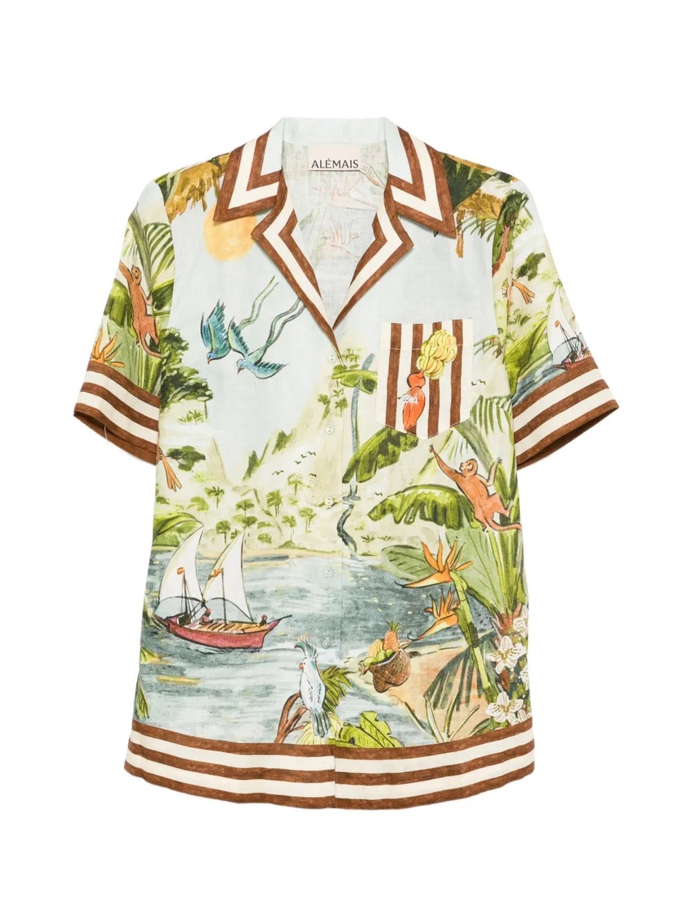 Alemais Toucan Tango Linen Short Sleeve Shirt Womenโs 8 Tropical Animal Print